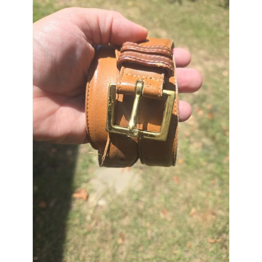 Vintage Coach 7600 Leather Belt Mens 36 British Tan Brass Made in USA